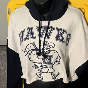 H&M White & Navy Graphic Cropped Hoodie